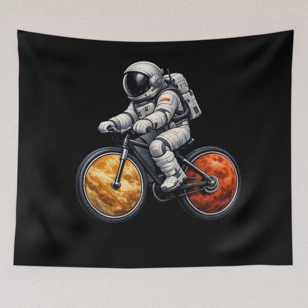 Item preview, Astronaut Riding Space Bicycle with Venus and Mars Wheels designed and sold by builtforyou.