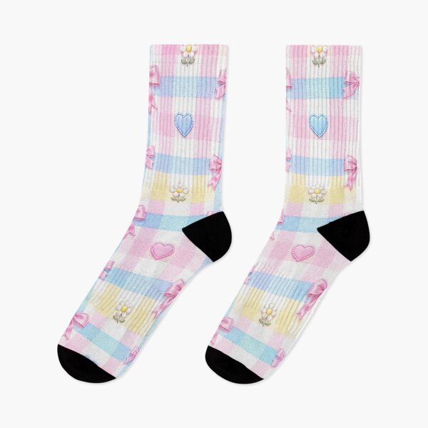Item preview, Coquette Gingham Bow Pattern | Pastel Cottagecore Hearts & Daisies designed and sold by astersgraphics.
