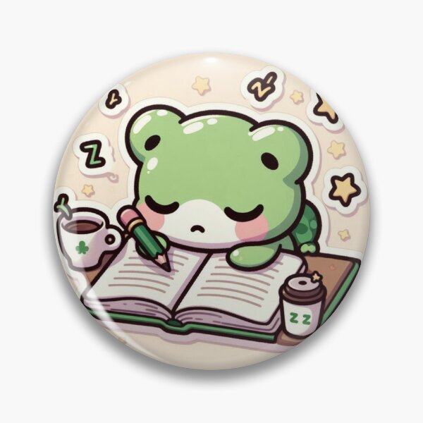 Item preview, Kawaii Sleepy Study Frog Sticker | Chibi Frog Falling Asleep on Books designed and sold by PastelPawsArt.