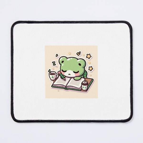Item preview, Kawaii Sleepy Study Frog Sticker | Chibi Frog Falling Asleep on Books designed and sold by PastelPawsArt.