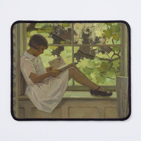 Item preview, Reading on the Windowsill by Garnet Ruskin Wolseley - Vintage Reading Nook Painting Window Scene for Cozy Cottagecore Lovers designed and sold by RickE.