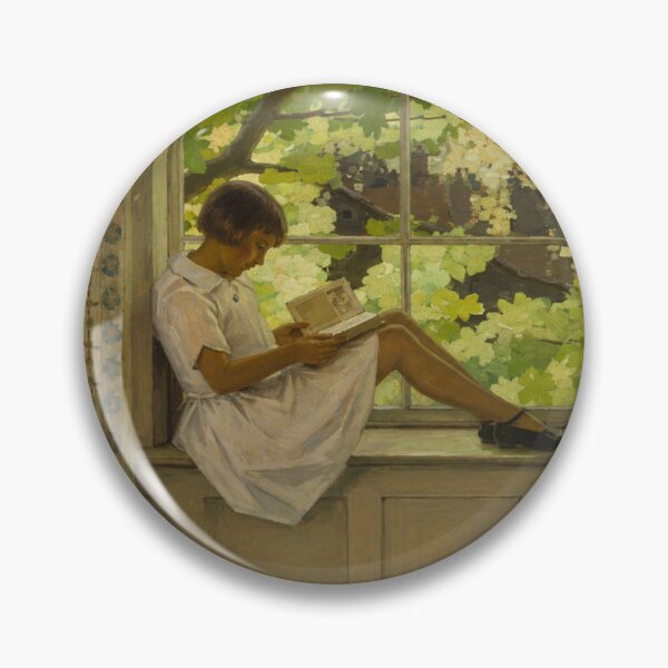 Item preview, Reading on the Windowsill by Garnet Ruskin Wolseley - Vintage Reading Nook Painting Window Scene for Cozy Cottagecore Lovers designed and sold by RickE.
