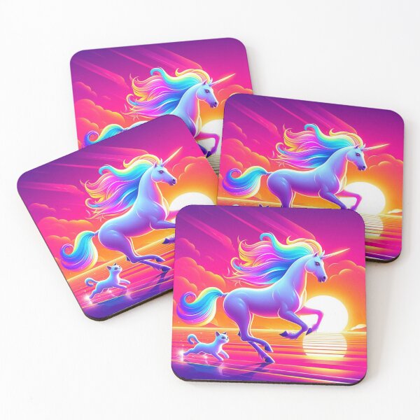 Item preview, Unicorn and Cat – Dreamlike Neon Fantasy Art designed and sold by Dogandesighn.