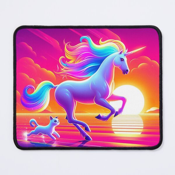 Item preview, Unicorn and Cat – Dreamlike Neon Fantasy Art designed and sold by Dogandesighn.