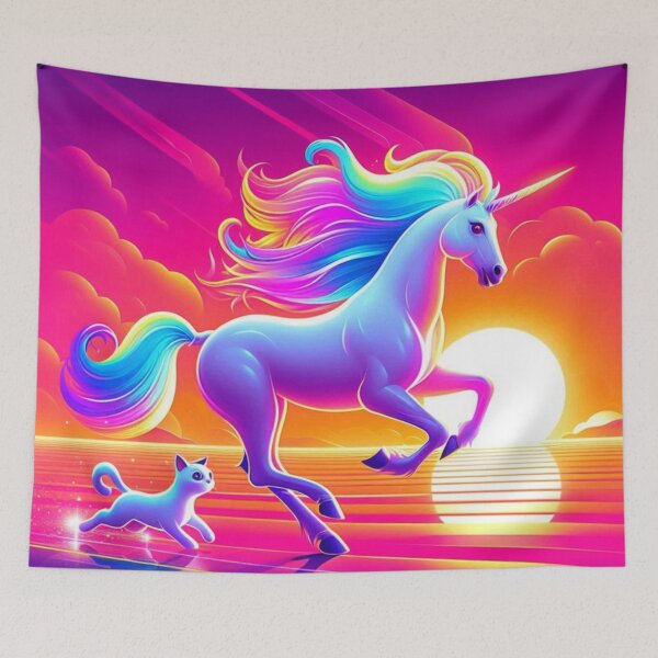 Item preview, Unicorn and Cat – Dreamlike Neon Fantasy Art designed and sold by Dogandesighn.