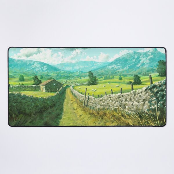 Item preview, Peaceful Countryside Valley Cottage Mountain Landscape Painting designed and sold by MatDeskBlue.