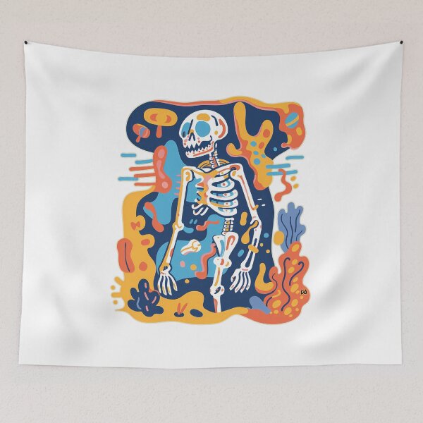 Item preview, Psychedelic Abstract Skeleton Graphic Retro Melting Ghostly Fluid Art Print designed and sold by DesignArtist.ia.