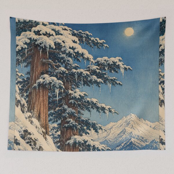 Item preview, Icy Cedar Peak - Vintage Japanese Nature Ukiyo-e Woodblock  designed and sold by bapupa.