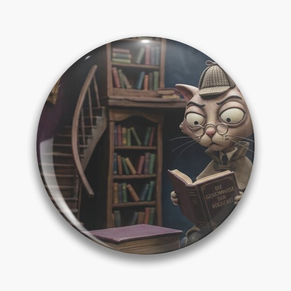 Item preview, Detective Cat reads in the mysterious Dark Academia library designed and sold by Mauswohn.