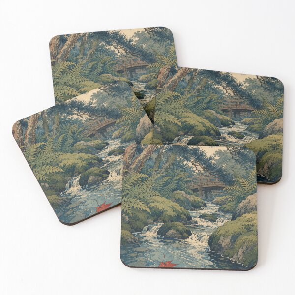 Item preview, Mossy Stone Brook - Vintage Japanese Nature Ukiyo-e Woodblock  designed and sold by bapupa.