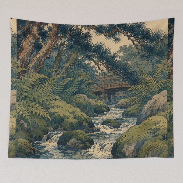 Item preview, Mossy Stone Brook - Vintage Japanese Nature Ukiyo-e Woodblock  designed and sold by bapupa.