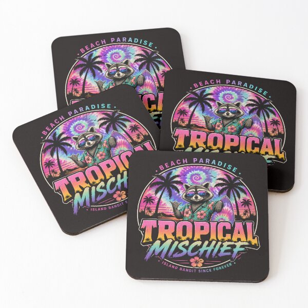 Item preview, Tropical Mischief Raccoon | Beach Paradise Retro Tie Dye Surf Design designed and sold by HOUSE OF TIST.