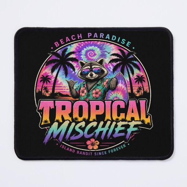 Item preview, Tropical Mischief Raccoon | Beach Paradise Retro Tie Dye Surf Design designed and sold by HOUSE OF TIST.