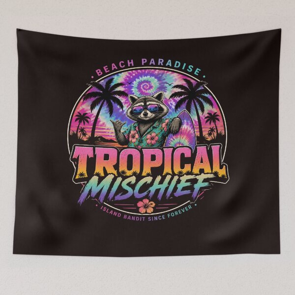 Item preview, Tropical Mischief Raccoon | Beach Paradise Retro Tie Dye Surf Design designed and sold by HOUSE OF TIST.