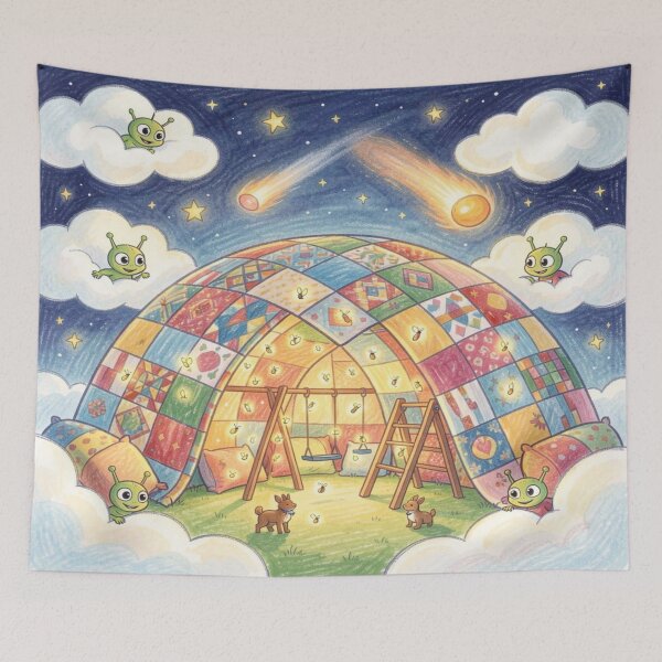 Item preview, Magical blanket castle in space with comets, aliens and glowing children's bedroom fantasy designed and sold by FotoworldEdel.