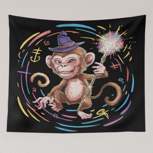 Item preview, Cute Wizard Monkey with Magic Wand | Fantasy Animal Art designed and sold by TopDesignHut.