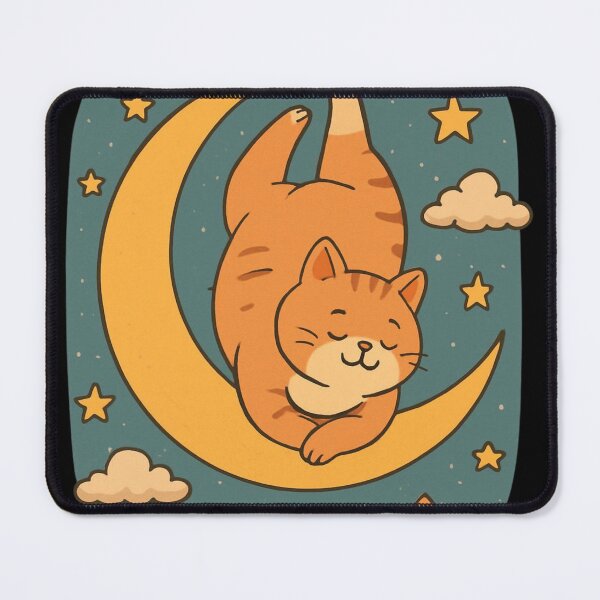 Item preview, Sleepy Cat on the Moon - Cute Kawaii Night Sky Art designed and sold by insplate.