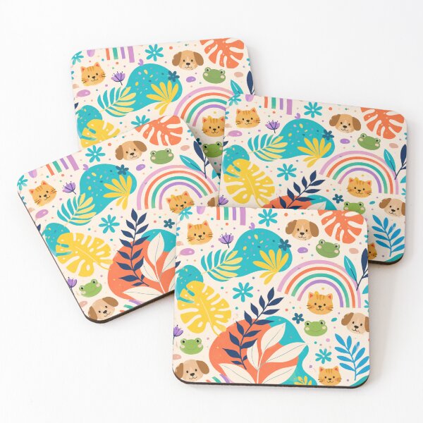 Item preview, Cute Cat Frog Dog Tropical Floral Rainbow Pattern iPhone Case designed and sold by ArtoryNest.