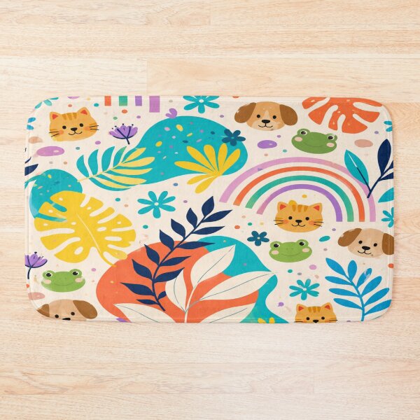 Item preview, Cute Cat Frog Dog Tropical Floral Rainbow Pattern iPhone Case designed and sold by ArtoryNest.