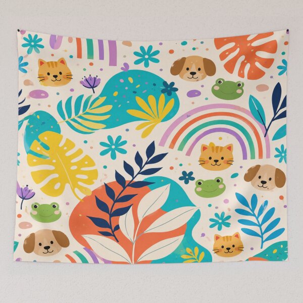 Item preview, Cute Cat Frog Dog Tropical Floral Rainbow Pattern iPhone Case designed and sold by ArtoryNest.