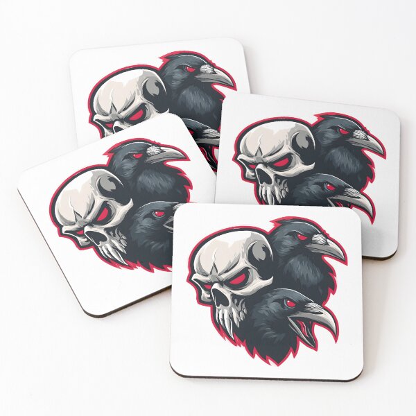 Item preview, Two Black Ancient Evil Ravens Skull Emblem designed and sold by GrinGalore.