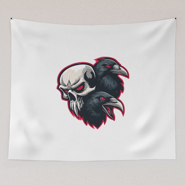 Item preview, Emblema de calavera de dos cuervos negros antiguos y malvados designed and sold by GrinGalore.