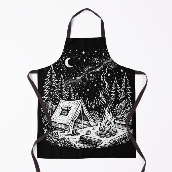 Item preview, Starry Night Camping Campfire Linocut designed and sold by TeNovaStudio.