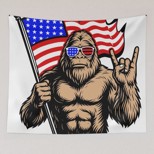 Item preview, Bigfoot American Flag Rock and Roll Sasquatch designed and sold by Gravelpeak Co..