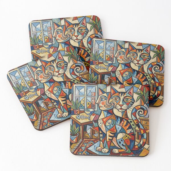 Item preview, Abstract Cubist Cat in a Colorful Interior designed and sold by xsctasy.