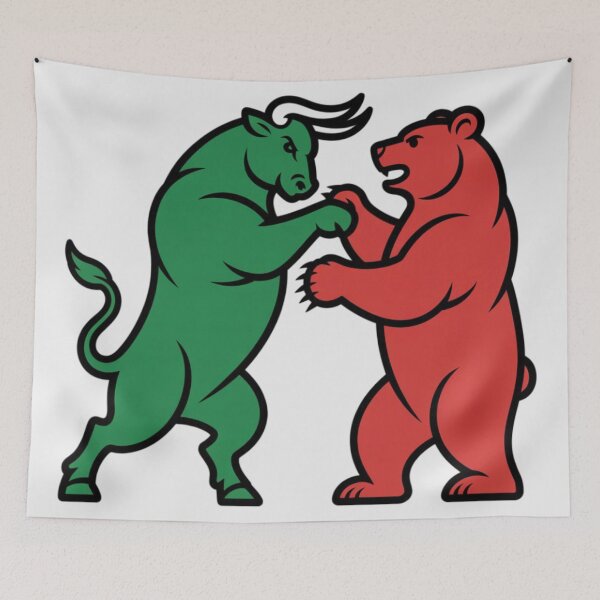 Item preview, a green bull and red bear in opposing combat positions designed and sold by 123ks.