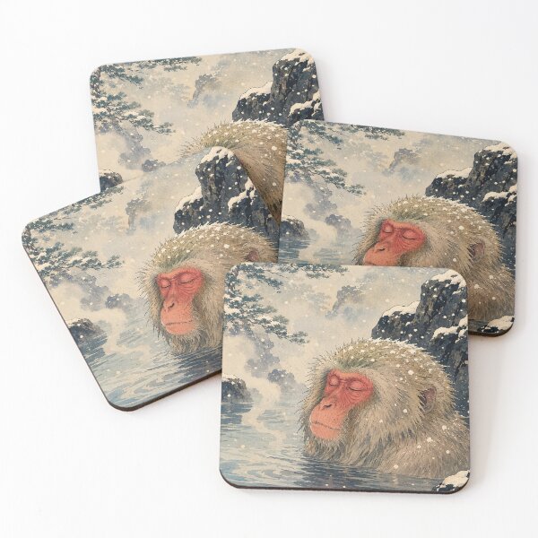 Item preview, Snow Monkey Spa - Vintage Japanese Wildlife Ukiyo-e Woodblock  designed and sold by bapupa.