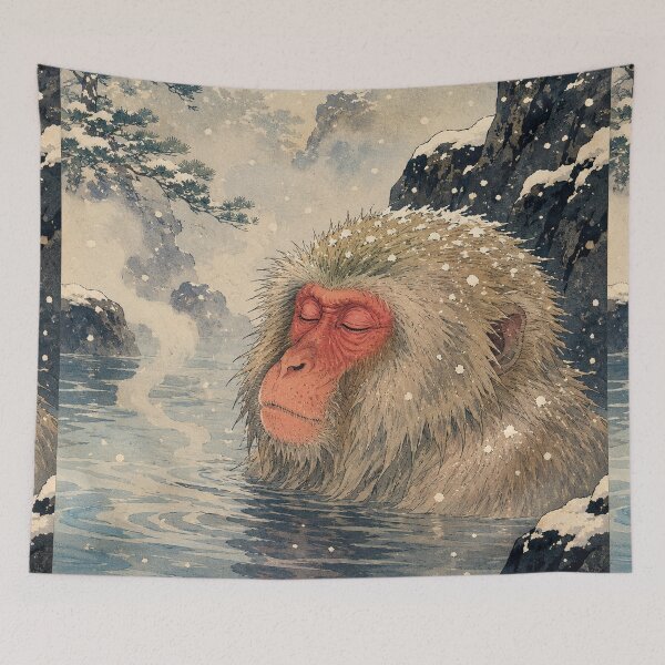 Item preview, Snow Monkey Spa - Vintage Japanese Wildlife Ukiyo-e Woodblock  designed and sold by bapupa.