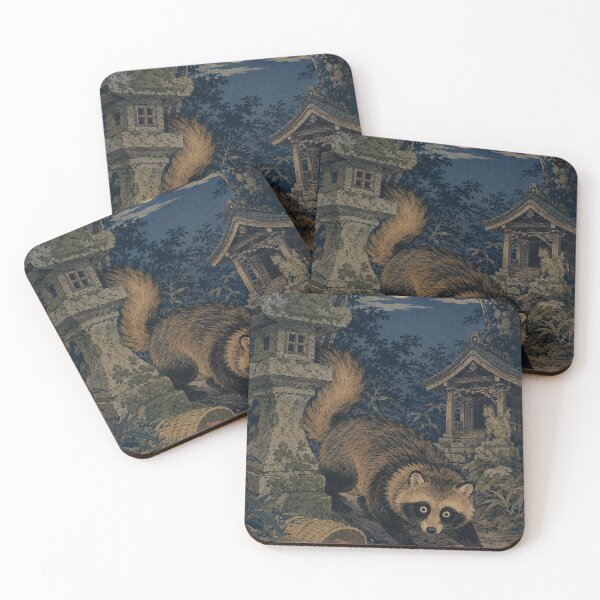 Item preview, Tanuki Night - Vintage Japanese Wildlife Ukiyo-e Woodblock  designed and sold by bapupa.