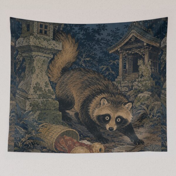 Item preview, Tanuki Night - Vintage Japanese Wildlife Ukiyo-e Woodblock  designed and sold by bapupa.