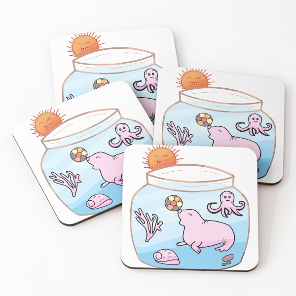 Item preview, Cute Pink Seal Playing Ball Fishbowl Octopus designed and sold by MigWhimsy.