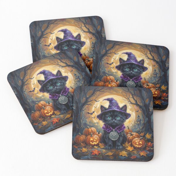 Item preview, Whimsigoth Halloween Black Cat with Algiz Protection Rune designed and sold by Englandbear.