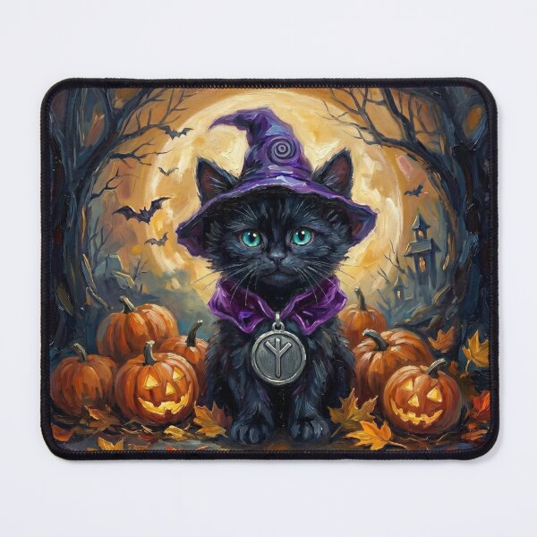 Item preview, Whimsigoth Halloween Black Cat with Algiz Protection Rune designed and sold by Englandbear.