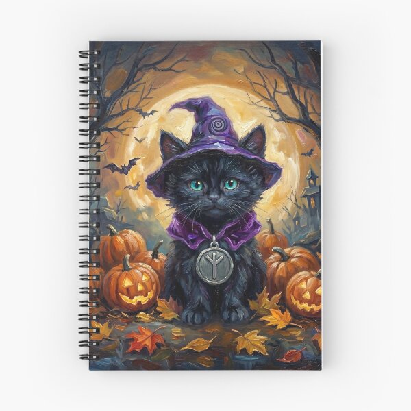 Item preview, Whimsigoth Halloween Black Cat with Algiz Protection Rune designed and sold by Englandbear.
