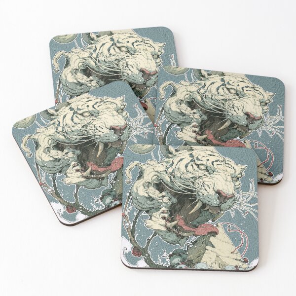 Item preview, Surreal White Tiger Illustration | Dark Aesthetic Skulls and Pyramid Art designed and sold by Qim X Fantasy.