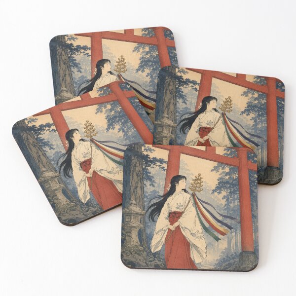 Item preview, Miko at the Gates - Vintage Japanese Woman Ukiyo-e Woodblock  designed and sold by bapupa.