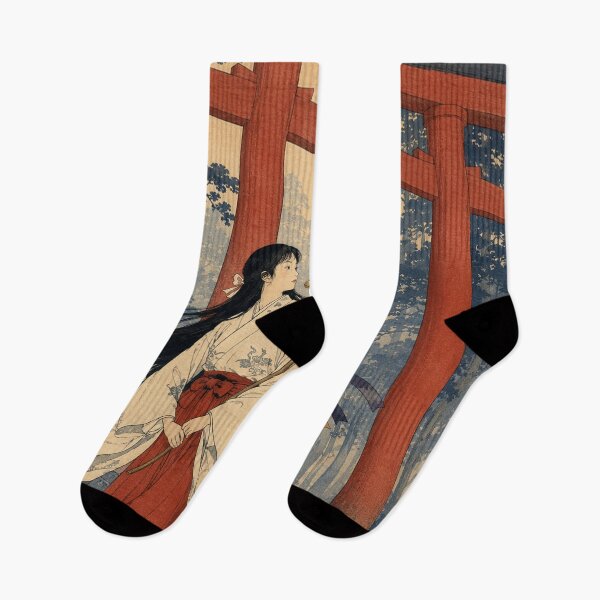 Item preview, Miko at the Gates - Vintage Japanese Woman Ukiyo-e Woodblock  designed and sold by bapupa.