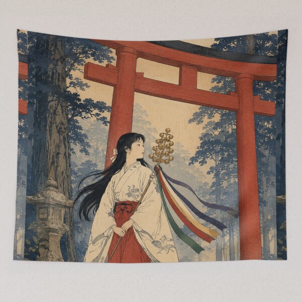 Item preview, Miko at the Gates - Vintage Japanese Woman Ukiyo-e Woodblock  designed and sold by bapupa.