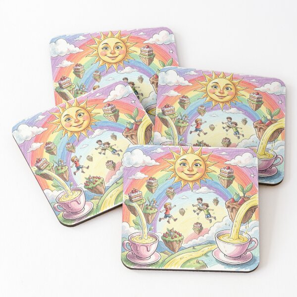 Item preview, Children float in a rainbow sky between islands of cake and flowing lemonade magic. designed and sold by FotoworldEdel.