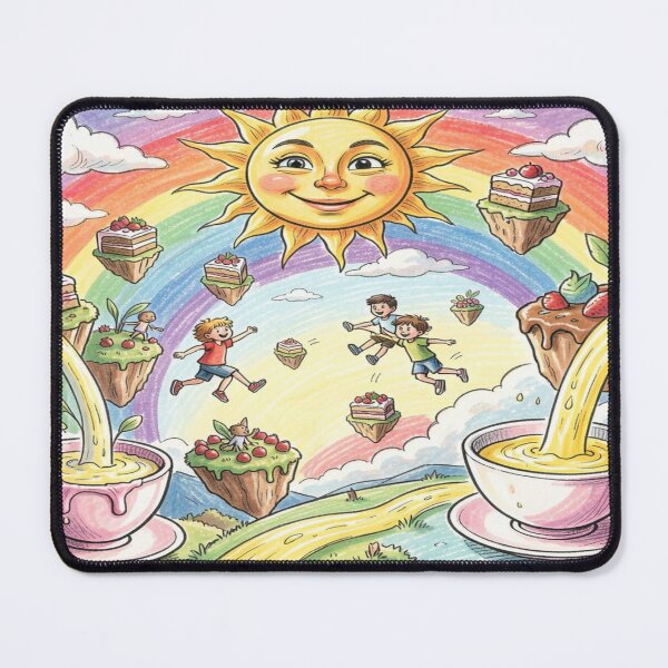 Item preview, Children float in a rainbow sky between islands of cake and flowing lemonade magic. designed and sold by FotoworldEdel.