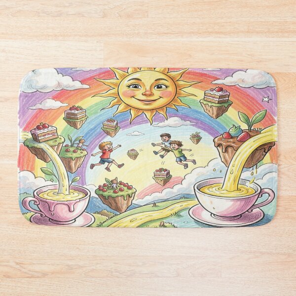 Item preview, Children float in a rainbow sky between islands of cake and flowing lemonade magic. designed and sold by FotoworldEdel.