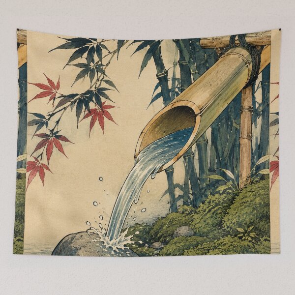 Item preview, Bamboo Water Echo - Vintage Japanese Zen Ukiyo-e Woodblock  designed and sold by bapupa.