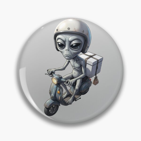 Item preview, Funny Grey Alien Delivery Driver Riding Scooter Motorcycle designed and sold by Sunkhung.