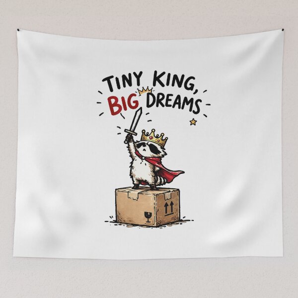 Item preview, Tiny King Big Dreams Raccoon King Cartoon – Cute Cardboard Box Crown Animal Illustration designed and sold by Spyshirt.