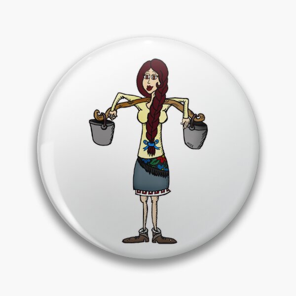 Item preview, Funny Ukrainian Halya Carries Water Cartoon – Cute Traditional Bucket Yoke Art designed and sold by MyxaART.