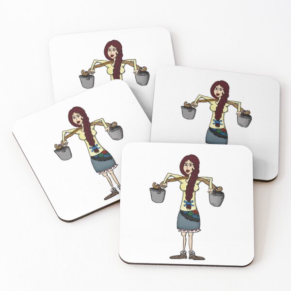 Item preview, Funny Ukrainian Halya Carries Water Cartoon – Cute Traditional Bucket Yoke Art designed and sold by MyxaART.